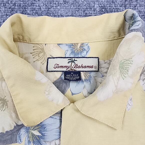 Tommy Bahama Shirt Mens Medium Yellow Silk Button Up Hawaiian Camp Loop Collar - Picture 8 of 16
